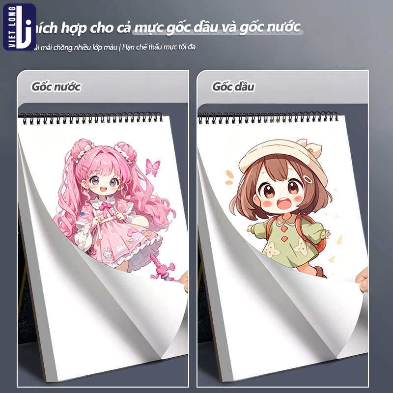Sổ Vẽ A4/A5 Chuyên Dụng Cho Học Sinh, Giấy Siêu Dày Chống Thấm Hoàn Hảo Cho Màu Nước Và Sketch Marker, Lò Xo Tiện Lợi
