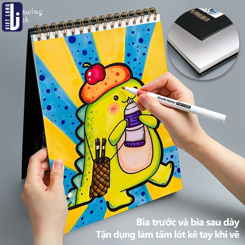 Sổ Vẽ A4/A5 Chuyên Dụng Cho Học Sinh, Giấy Siêu Dày Chống Thấm Hoàn Hảo Cho Màu Nước Và Sketch Marker, Lò Xo Tiện Lợi