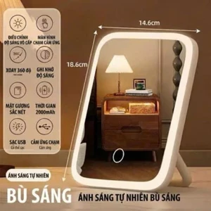 Gương Trang Điểm Để Bàn Có Đèn LED Cảm Ứng Thông Minh - Gương Đèn LED Mini Pin Sạc 2000mAh Xoay 360 Độ Cao Cấp