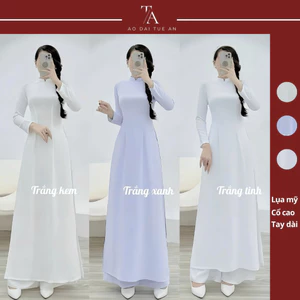 Áo Dài Trắng Học Sinh Vải Lụa Mỹ Tay Dài Tôn Dáng Trẻ Trung Thanh Lịch