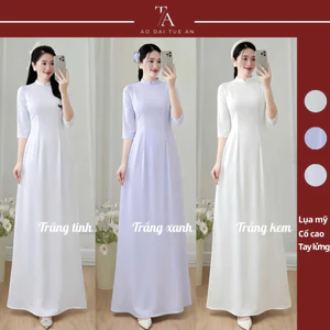 Áo Dài Trắng Học Sinh Vải Lụa Mỹ Tay Lỡ Tôn Dáng Thanh Lịch, Hiện Đại