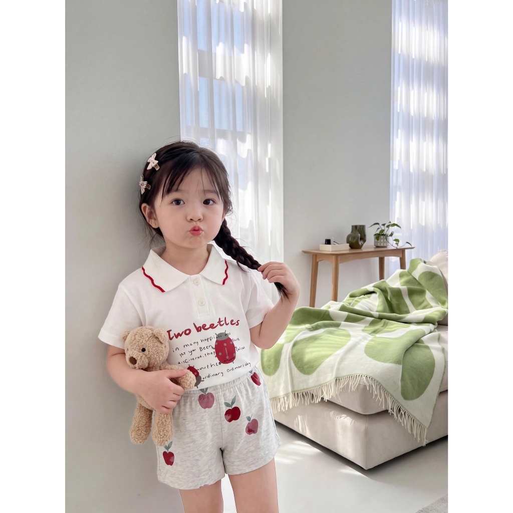 Set bộ cộc tay bé gái 1-6 tuổi thiết kế cổ bèo mix hoạ tiết Miniumbaby, chất cotton mềm mát SB2646