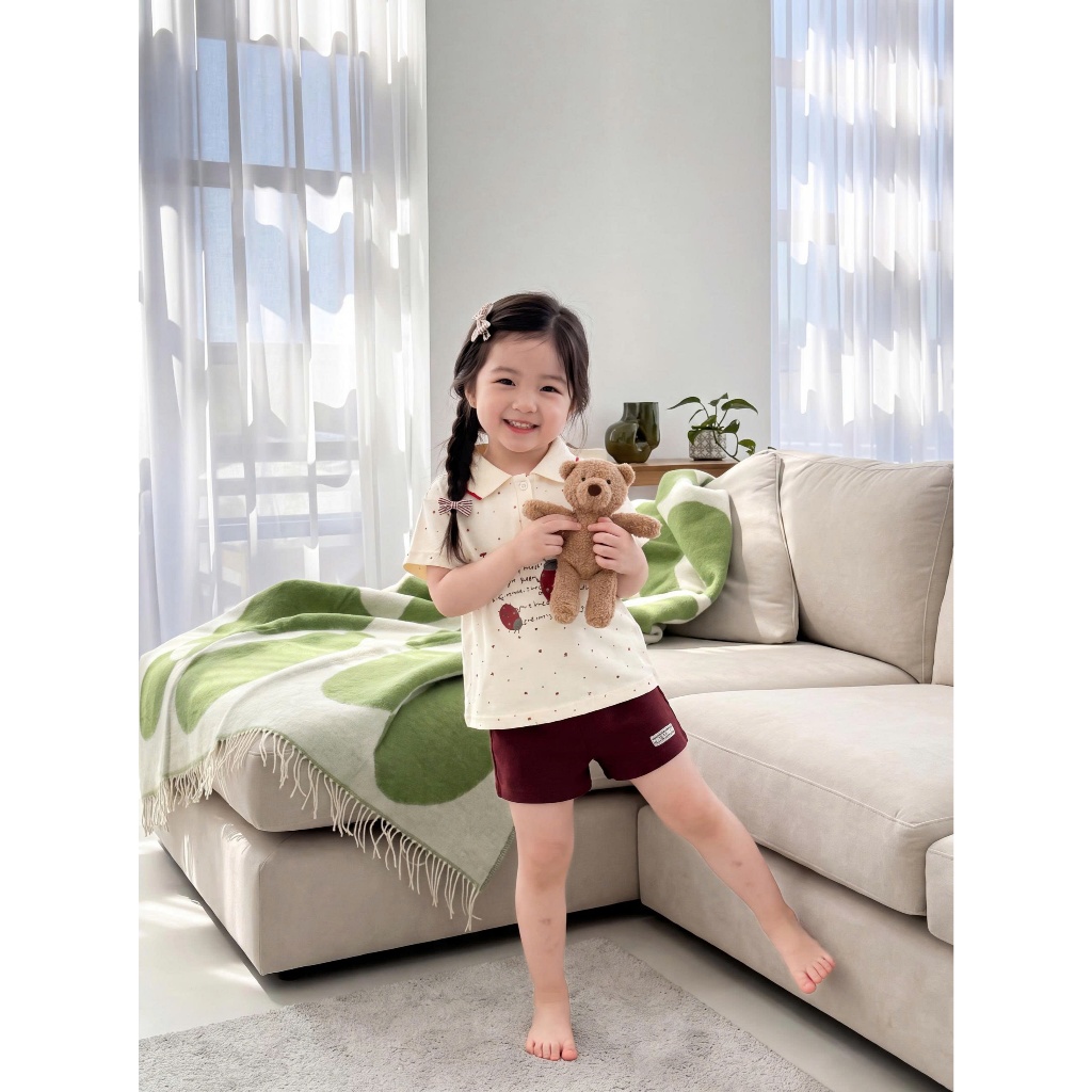 Set bộ cộc tay bé gái 1-6 tuổi thiết kế cổ bèo mix hoạ tiết Miniumbaby, chất cotton mềm mát SB2646
