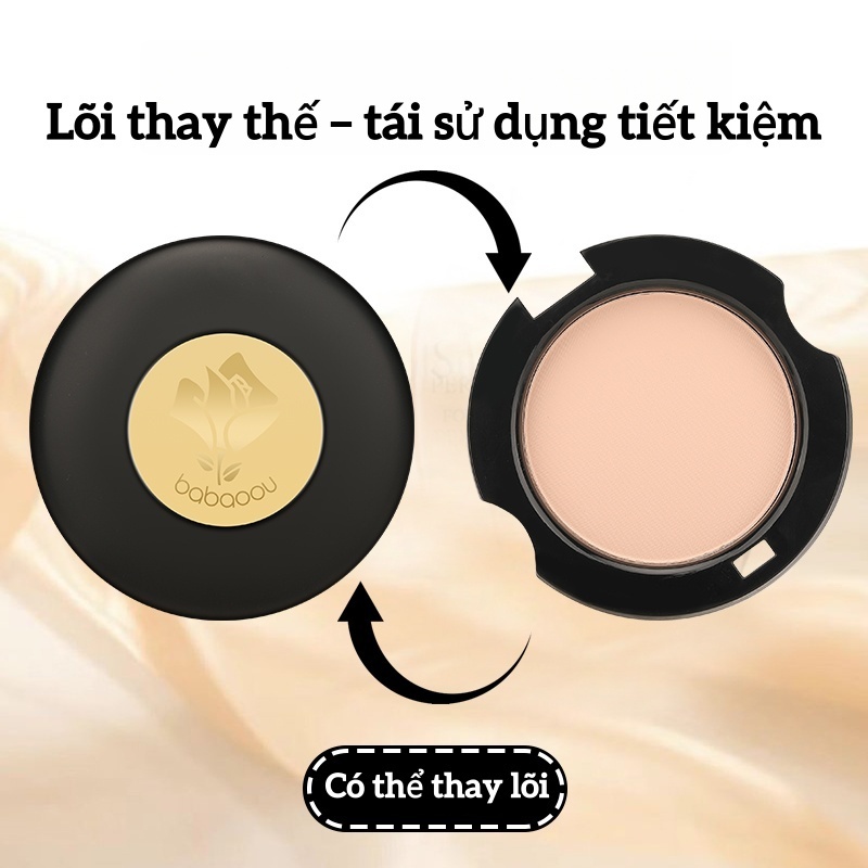 Nền Tự Nhiên Tinh Tế!Không Trôi! Không Phai! Không Xỉn Màu!Phấn Nén BABAOOU Mịn Màng Như Khói, Lâu Trôi Cả Ngày