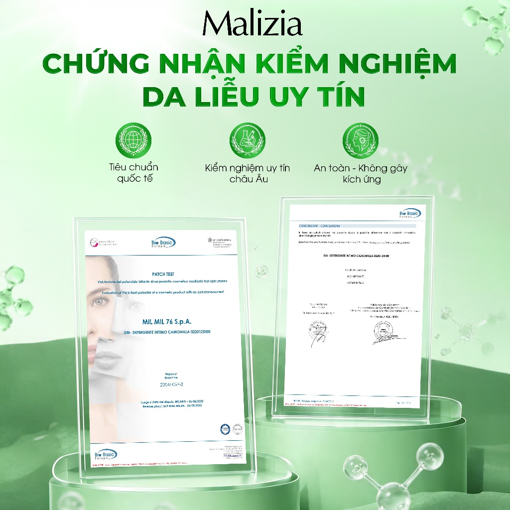 Dung Dịch Vệ Sinh Phụ Nữ Malizia Detergente Intimo Tè Verde 200ml Hương Trà Xanh Hoa Nhài Thơm Mát Làm Sạch Dịu Nhẹ Cân