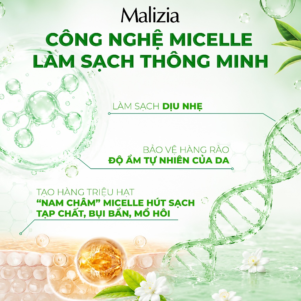 Dung Dịch Vệ Sinh Phụ Nữ Malizia Detergente Intimo Tè Verde 200ml Hương Trà Xanh Hoa Nhài Thơm Mát Làm Sạch Dịu Nhẹ Cân