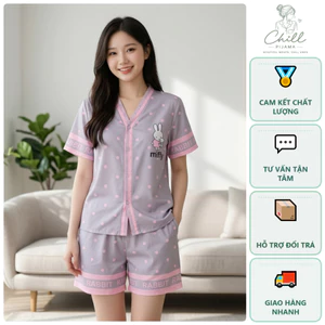 Set Pyjama Lụa Đồ Ngủ Nữ Quần Đùi Áo Cộc Siêu Mềm Mịn In Họa Tiết Hot trend 2026