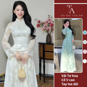 Áo Dài Truyền Thống 4 Tà Thanh Hoa Vải Tơ Hoa Tay Loe Dài Tà A Ôm Eo Tôn Dáng