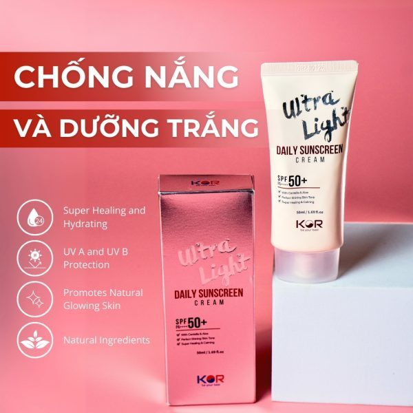 Kem chống nắng KOR Hàn Quốc 50ml nâng tone, dưỡng da, giữ ẩm. Tặng bộ kit 5 sản phẩm chăm sóc da KOR