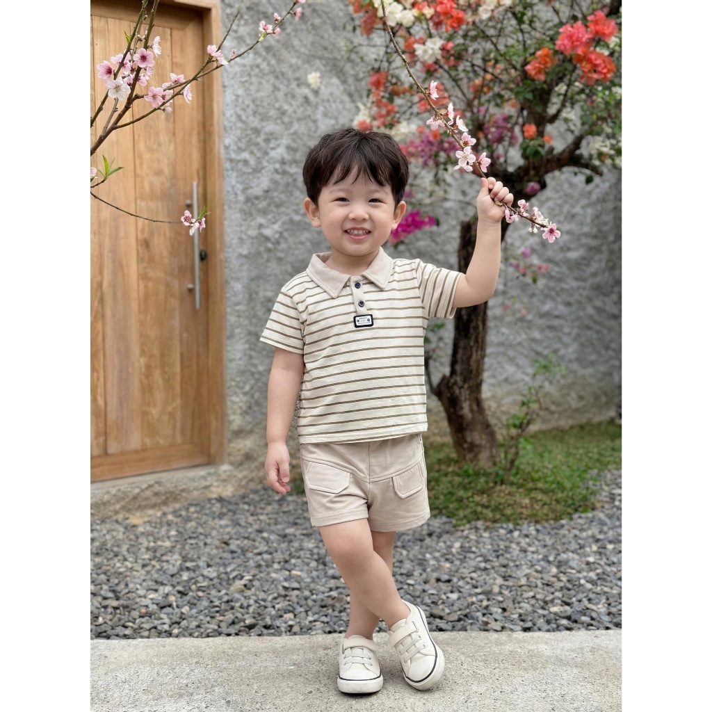 Set bộ polo cộc tay bé trai 1-6 tuổi kẻ sọc basic , chất vải áo cotton mềm co giãn Miniumbaby SB2586