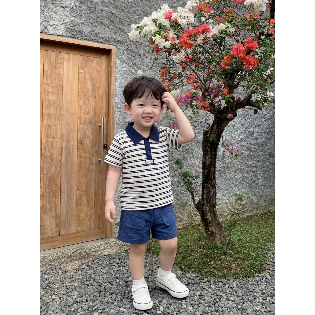 Set bộ polo cộc tay bé trai 1-6 tuổi kẻ sọc basic , chất vải áo cotton mềm co giãn Miniumbaby SB2586