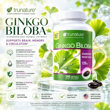 【Hàng chính hãng từ Mỹ】Viên uống Trunature Ginkgo Biloba Standardized Herbal Extract 120mg 340 Viên