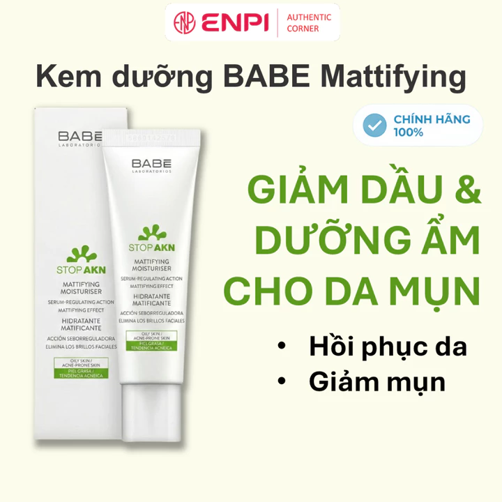 Kem dưỡng BABE Stop AKN Mattifying Moisturiser kiềm dầu giảm mụn ENPI Chính hãng