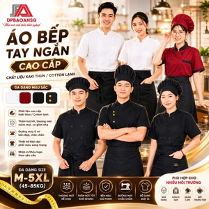 Áo Bếp Tay Ngắn Cao Cấp Màu Đen/Trắng/Đỏ Đô - Vải Kaki Thun/Cotton Lạnh - Đồng Phục Bếp Trưởng Phụ Bếp Nhà Hàng Quán Ăn