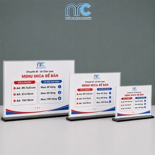 (Xuất hoá đơn VAT) Mica trong suốt  A4, A5, A6 ngang, Bảng mica để bàn cao cấp, Bảng quét QR