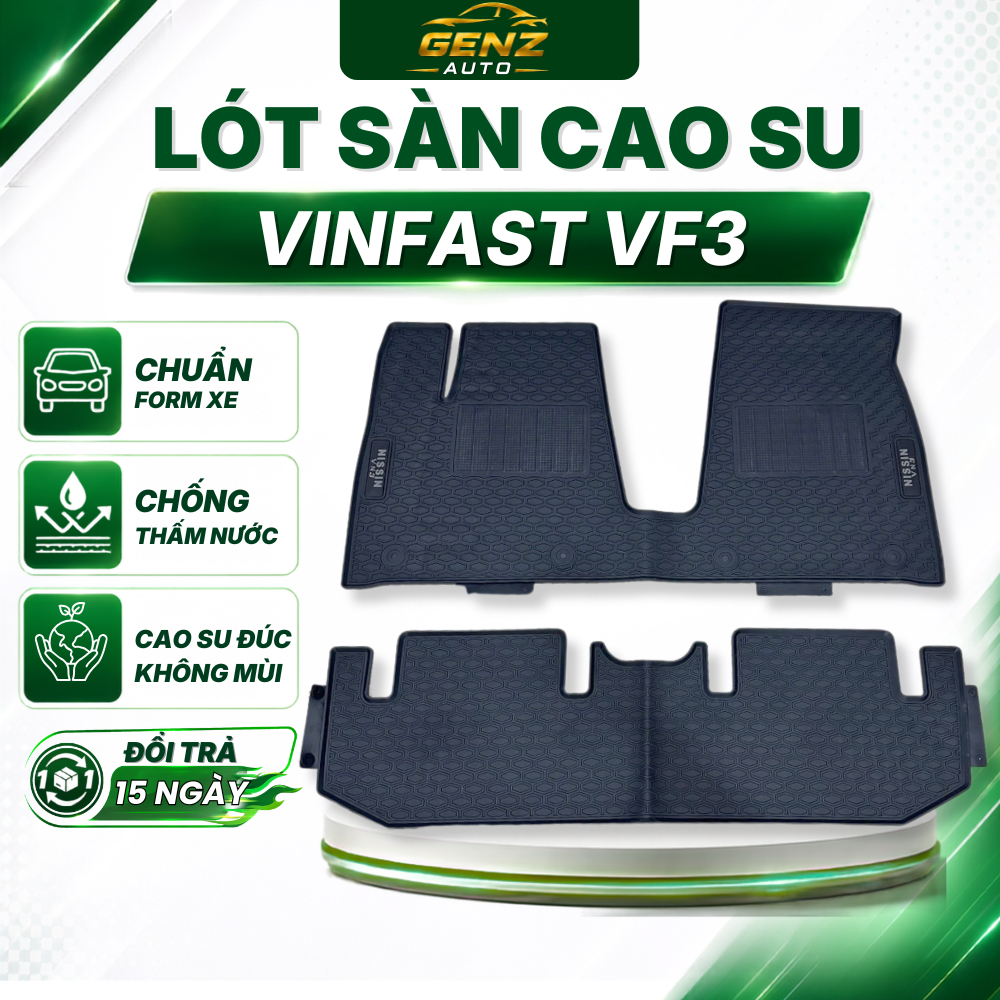 Thảm lót sàn VF3 - Vinfast VF3 Cao su đúc không mùi, Chuẩn khít form xe, Chống trượt - Mẫu NISSIN