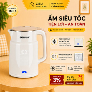 Ấm Siêu Tốc Đun Nước Nhanh 2L - Bình Đun Nước Siêu Tốc Inox Dày,Tay Cầm Chống Nóng,Nấu Nước Nhanh