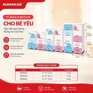 [Hỏa Tốc] Tủ Nhựa Sơ Sinh Sunhouse 3/4/5 Ngăn Cao Cấp - Tủ Quần Áo Trẻ Em, Nhựa Nguyên Sinh, Chịu Lực Tốt