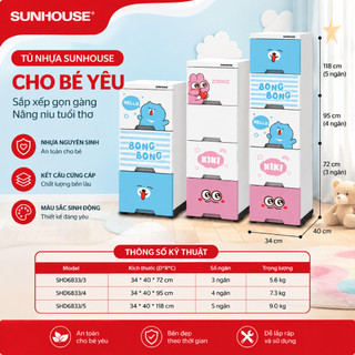 [Hỏa Tốc] Tủ Nhựa Sơ Sinh Sunhouse 3/4/5 Ngăn Cao Cấp - Tủ Quần Áo Trẻ Em, Nhựa Nguyên Sinh, Chịu Lực Tốt