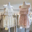 MIU.STUDIO • Đầm ren hoa cổ vuông phối bèo tầng dáng ngắn (kèm đai nơ), Váy tiểu thư thiết kế dáng ngắn tone hồng ,kem