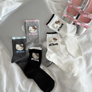 Tất Vớ Nữ Cotton Cao Cổ Thoáng Khí In Hình Hello Kitty Màu Basic MUN STORE TINKI075