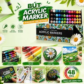 [Global Art x LÊ BẢO CHÂU] Màu Acrylic Marker Ngòi Brush Cao Cấp Dải Màu Tươi Sáng, Blend và Chồng Màu Dễ Dàng M70031