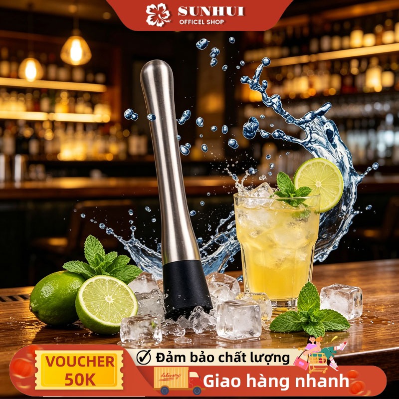 [Hàng hóa giao ngay] Chày dầm pha chế inox 25cm Đầu Nhựa Chống Mòn, Dụng Cụ Bartender Chuyên Nghiệp, Kích Thước