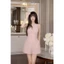 Jumpsuit Ngắn Hồng Nhạt Cổ V Viền Ren Chiết Eo Thanh Lịch Nữ Tính KJ642A