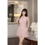 Jumpsuit Ngắn Hồng Nhạt Cổ V Viền Ren Chiết Eo Thanh Lịch Nữ Tính KJ642A