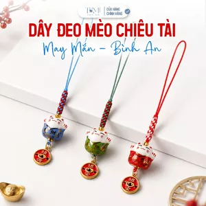 Dây Đeo Mèo Chiêu Tài, Mèo Maneki Neko, Chất Liệu Gốm Sứ, Treo Điện Thoại, Móc Khóa