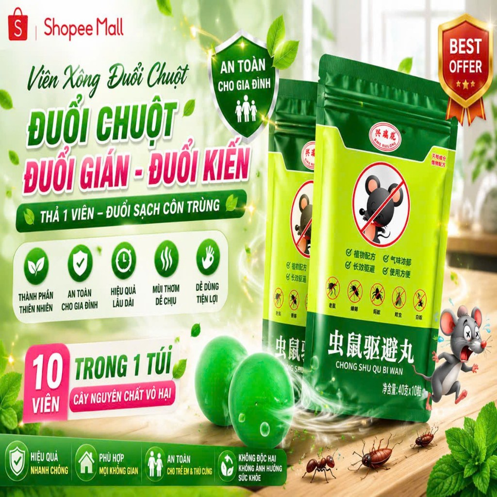 [ COMBO 10 GÓI ] Viên Đuổi Chuột PTLUXURY Hiệu Quả  An Toàn Không Độc Hại