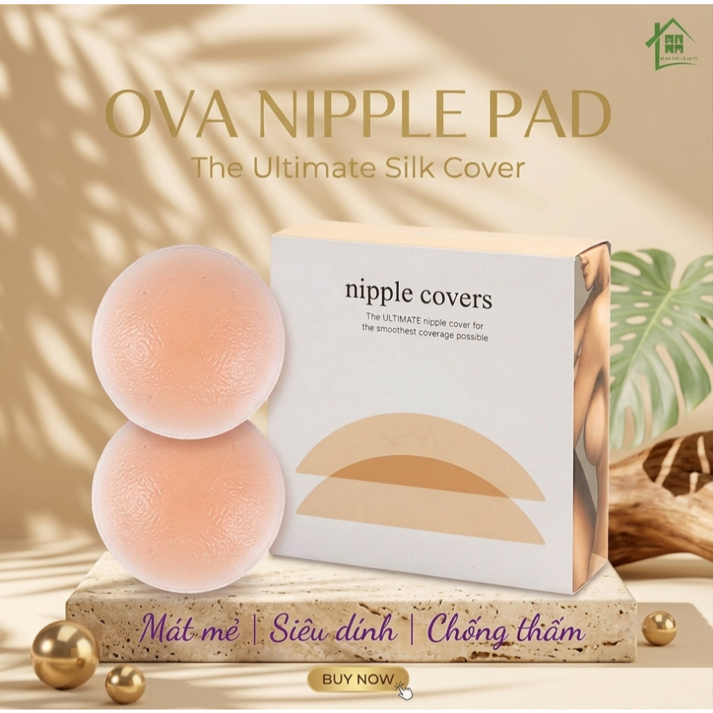 Miếng dán nâng ngực silicone thoáng khí cao cấp, miếng dán ti siêu mỏng dính Ova Nipple Pad, rộng 8cm.