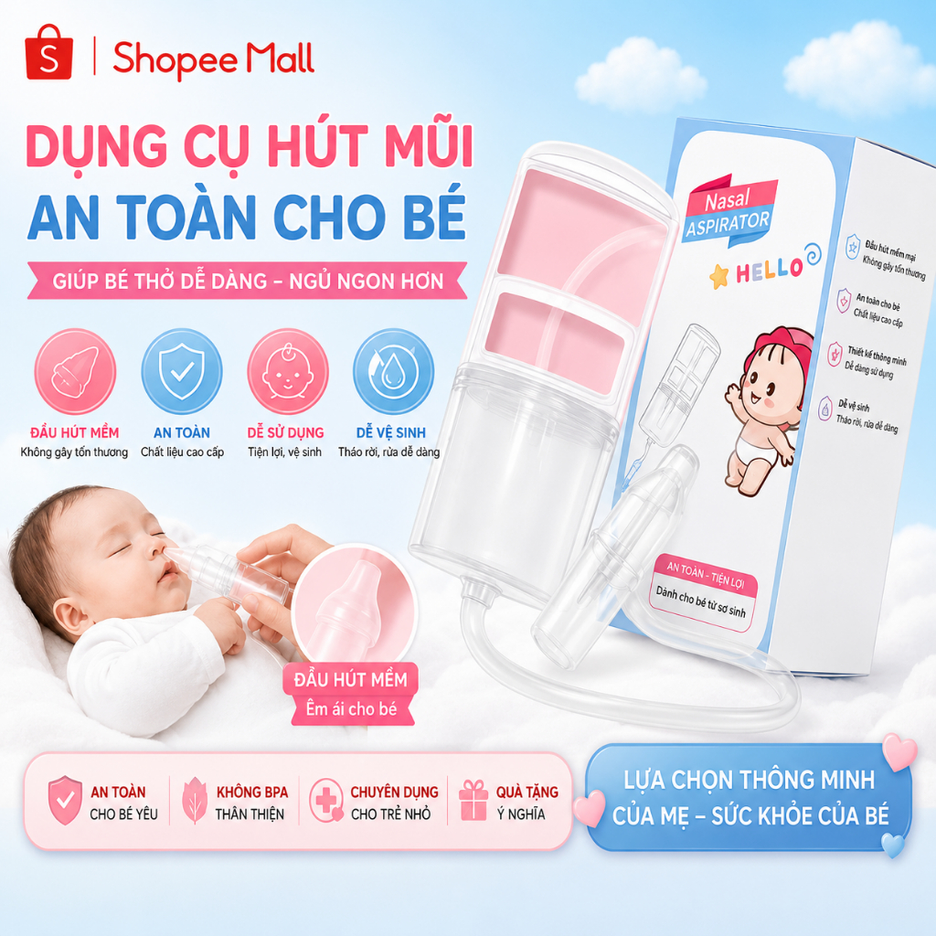 Dụng cụ hút mũi cho bé kéo tay chất liệu nhựa nguyên sinh , lực hút mạnh , an toàn cho bé - PTLUXURY