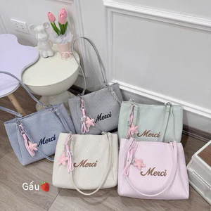 Túi Tote Merci Sọc Pastel Hàn Quốc Túi công sở Kèm Charm Sao Cute Đựng A4 Đi Học Đi Chơi Đi Biển ,đi làm
