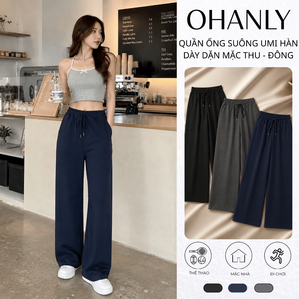 Quần Suông Nữ OHANLY Umi Hàn Dày Dặn – Quần Ống Rộng Form Dài Basic Mặc Đi Chơi, Đi Làm Phù Hợp Thời tiết Thu Đông