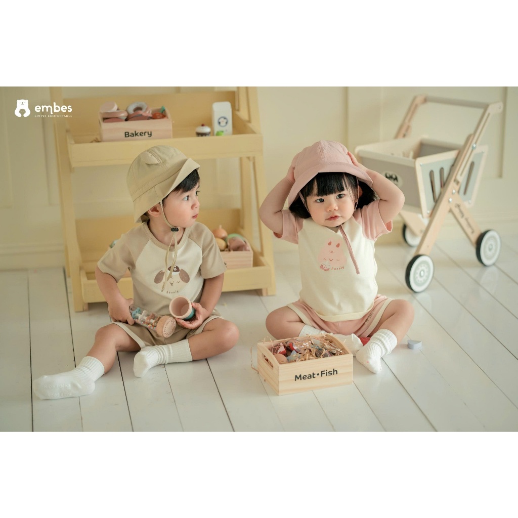 Bộ Cộc Tay Cho Bé Embes, Bộ Cộc Tay In Họa Tiết Chất Cotton Mềm Mát Cho Bé Trai Bé Gái Từ 8-18Kg