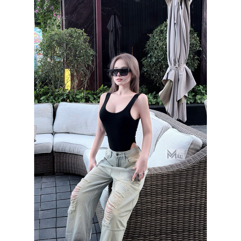 Áo body suits cổ u mix đồ siu xinh