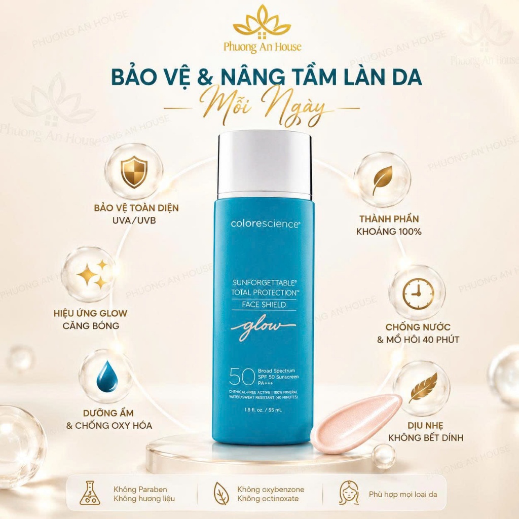 Kem chống nắng căng bóng Colorescience Total Protection Face Shield SPF50 (glow)