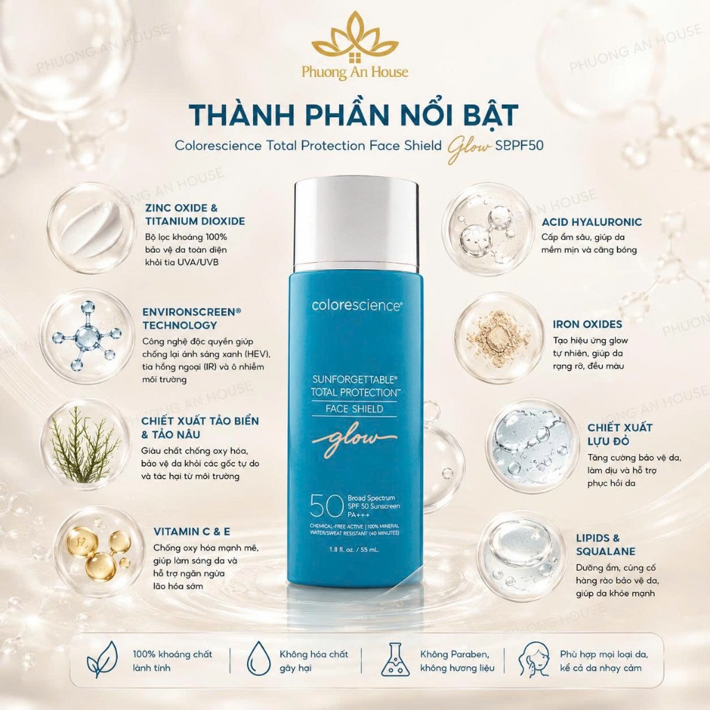 Kem chống nắng căng bóng Colorescience Total Protection Face Shield SPF50 (glow)