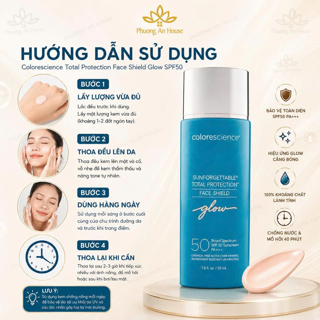 Kem chống nắng căng bóng Colorescience Total Protection Face Shield SPF50 (glow)