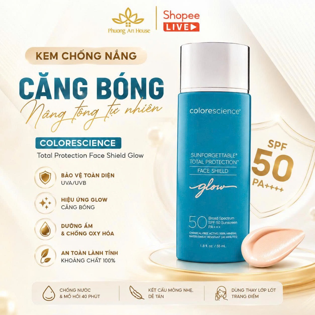 Kem chống nắng căng bóng Colorescience Total Protection Face Shield SPF50 (glow)