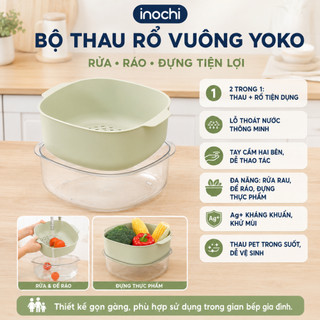 Bộ thau rổ vuông Inochi - Yoko, hai lớp đựng trái cây, rau củ siêu xinh, chất lượng cao cấp