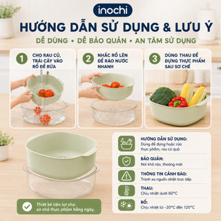 Bộ thau rổ vuông Inochi - Yoko, hai lớp đựng trái cây, rau củ siêu xinh, chất lượng cao cấp