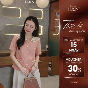 Áo sơ mi nữ cổ thủy thủ màu hồng cam, chất vải text 2 lớp mỏng nhẹ thoáng mát HAAN Design SM2648