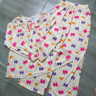 BỘ THUN TĂM IN HỌA TIẾT ÁO CỔ VIỀN BÈO TAY DÀI QUẦN SUÔNG CÓ 2 SIZE