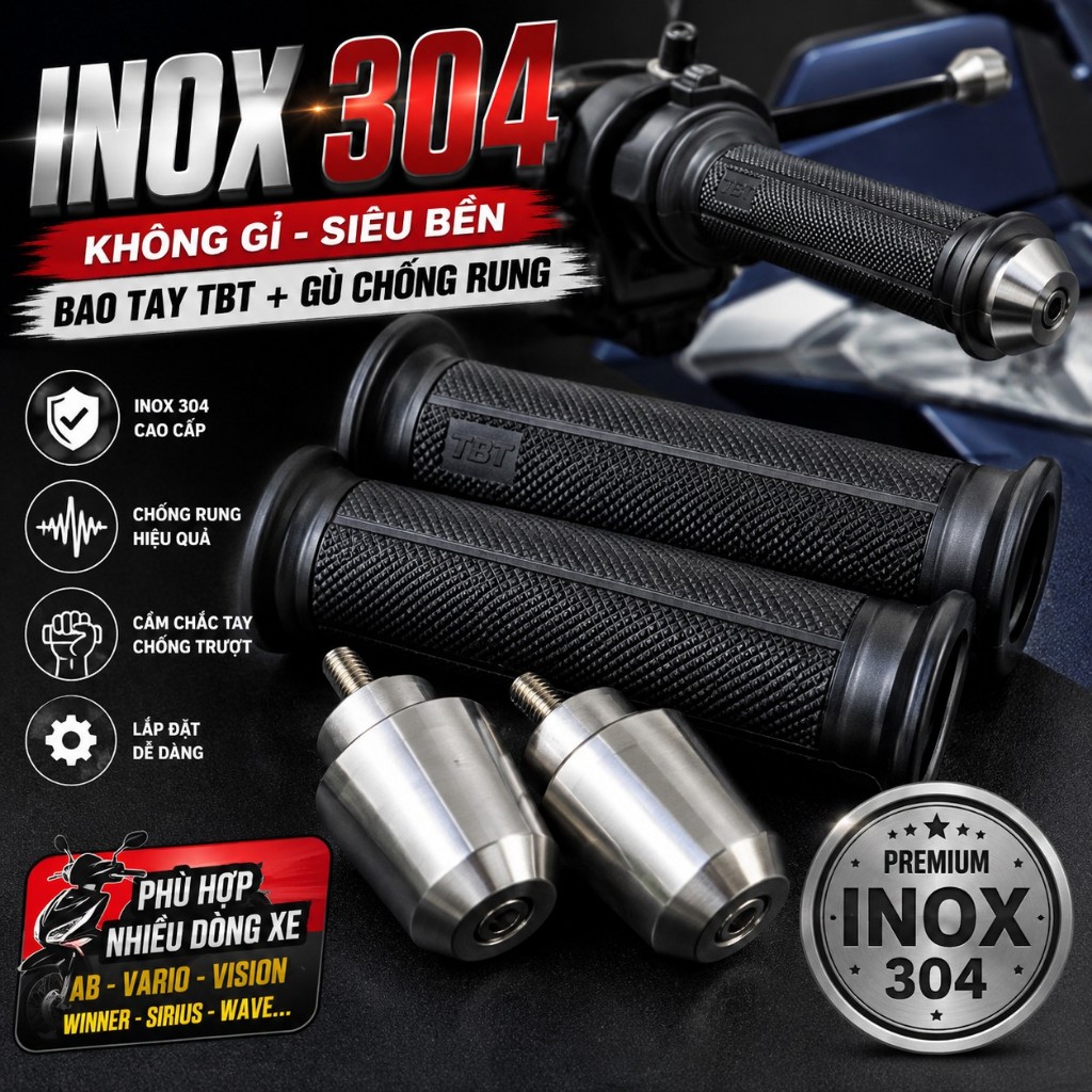 Gù Tạ 380gr CNC Inox 304 | Chống Rung Tay Lái Cực Tốt | Gắn AirBlade Vario Winner X Exciter Sirius