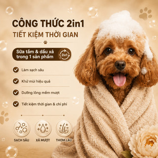 Sữa Tắm Xả Cho Chó Mèo 2in1 Louis POODLE MẪU ĐƠN 3-500ml, Sữa Tắm Kiêm Dầu Xả Chó Mèo Thú Cưng