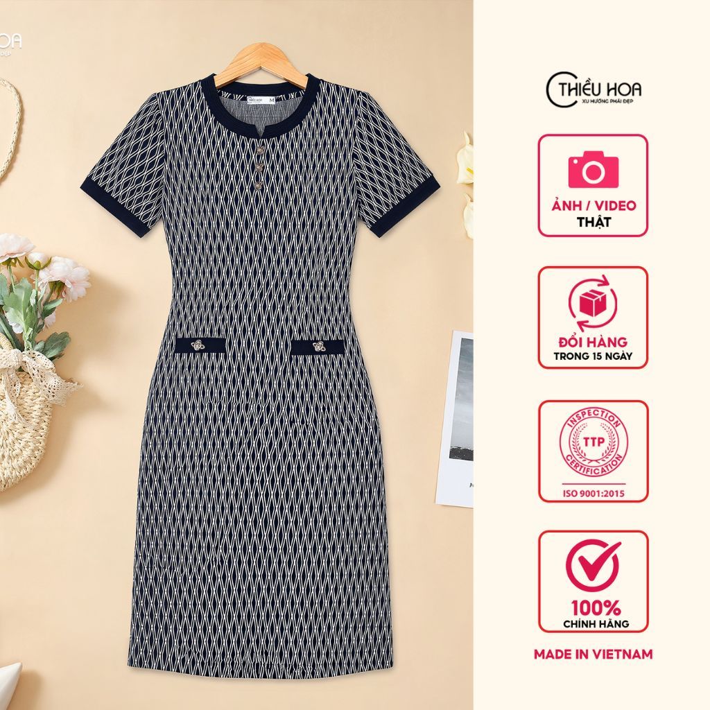 Đầm nữ dạo phố trung niên chất liệu Thun dệt cao cấp,với thiết kế thanh lịch sang trọng thương hiệu Thiều Hoa DD5X1153