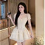 “Mila dress” Đầm tơ bi cổ vuông tay ngắn dáng xoè tiểu thư, Váy ngắn cup ngực phối dây nơ ôm eo tôn dáng • MIU.STUDIO
