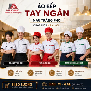 Áo Bếp Quán Ăn - Áo Đồng Phục Nhà Hàng Màu Trắng, Đỏ Tay Ngắn Có Viền